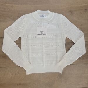 ​NWT Pink Diamond Small White Pointelle Knit Crewneck Sweater, Delicate Diamond